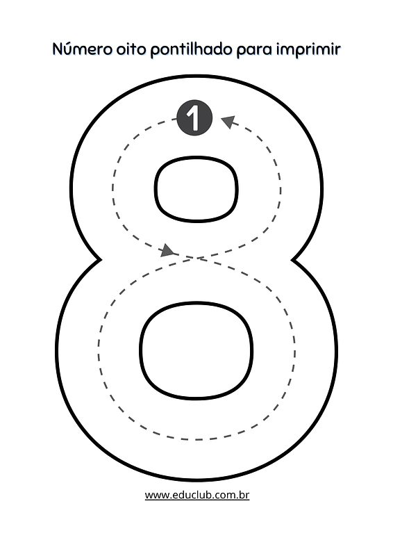 Número 8 pontilhado para imprimir | Educlub